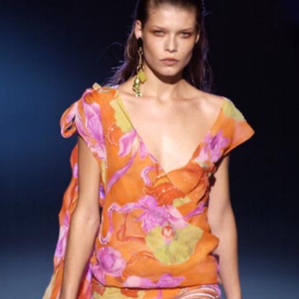 Emanuel Ungaro orange floral silk sleeveless SS 2004 top FR size 42 US size L - Picture 5 of 8